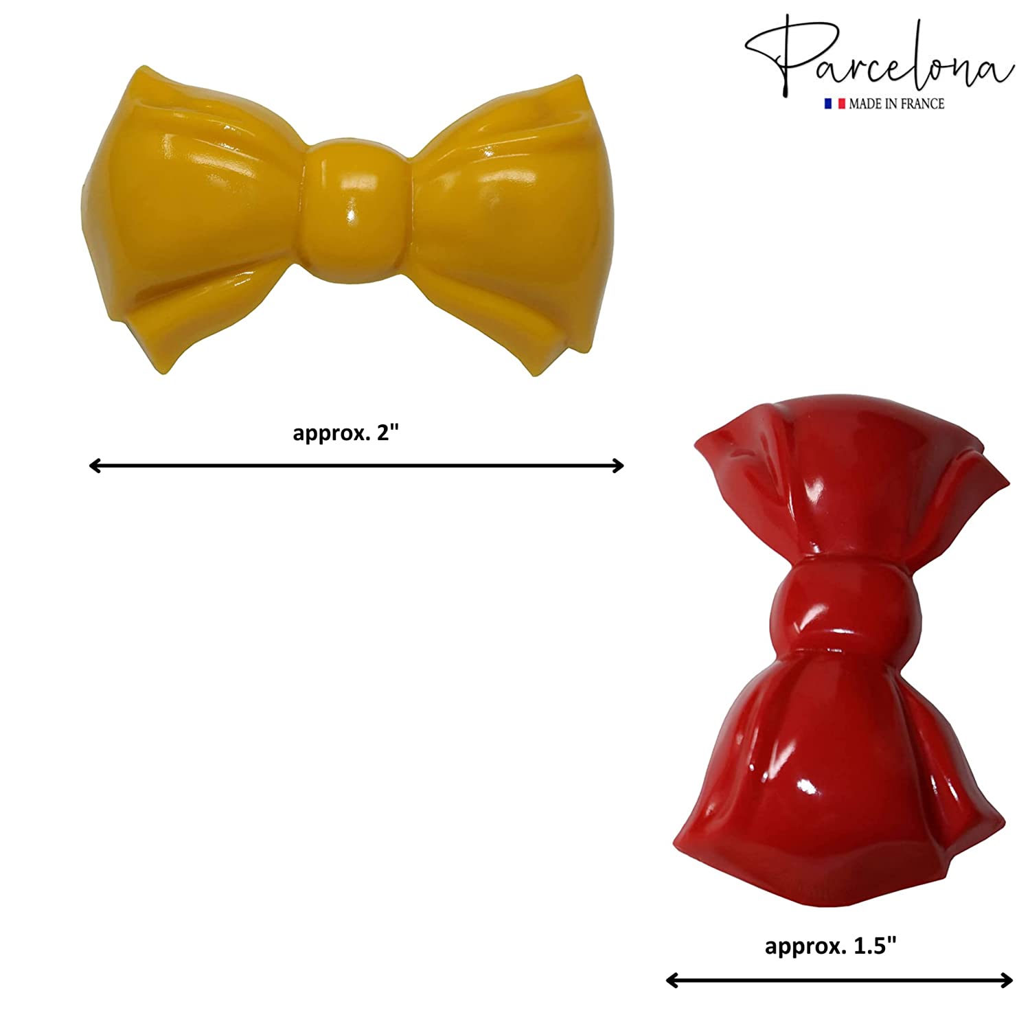 Parcelona French Angel Bow Red and Yellow Small 2” Cellulose Set of 2 Hair Clip