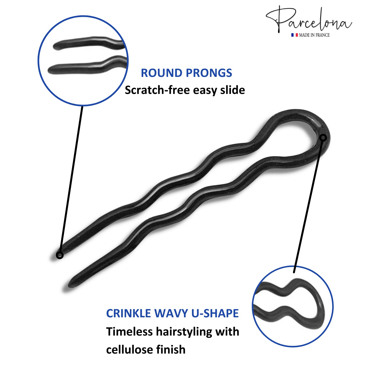 Parcelona French Slick Medium Celluloid Acetate Wavy U Shaped Hair Pin for Women