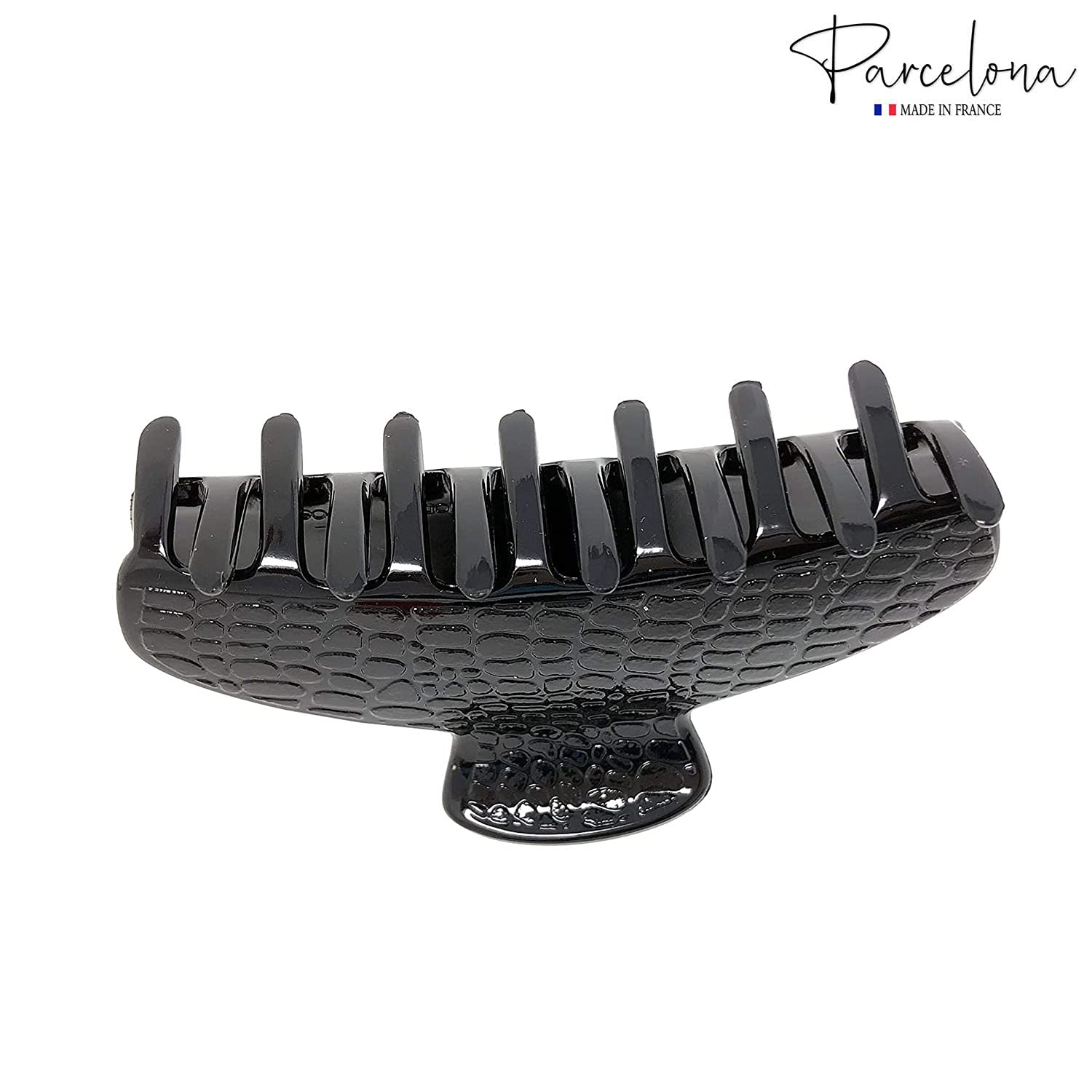 Parcelona France Croco Medium 3 1/2 Inches Cellulose Black Claw Jaw Hair Clip
