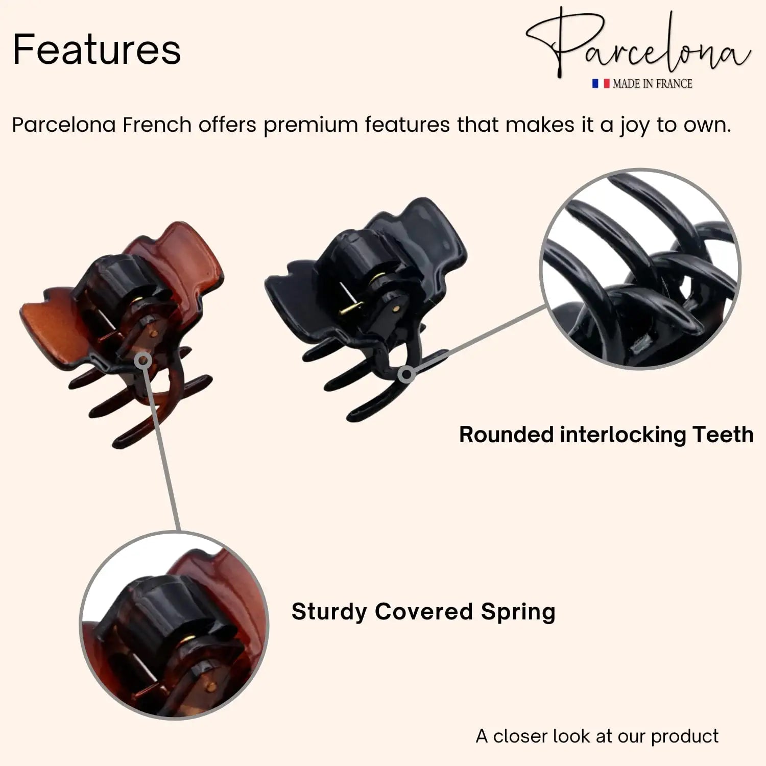 Parcelona French Glossy Square Very Small Cellulose Hair Claws for Women 2Pcs
