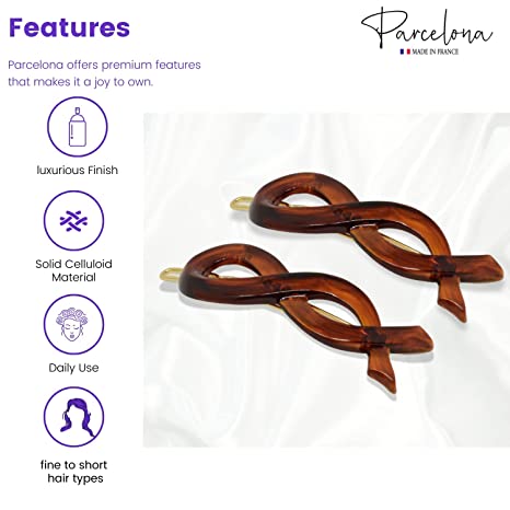 Parcelona French Infinity Ribbon Small Cellulose Hair Barrettes for Women(2 Pcs)