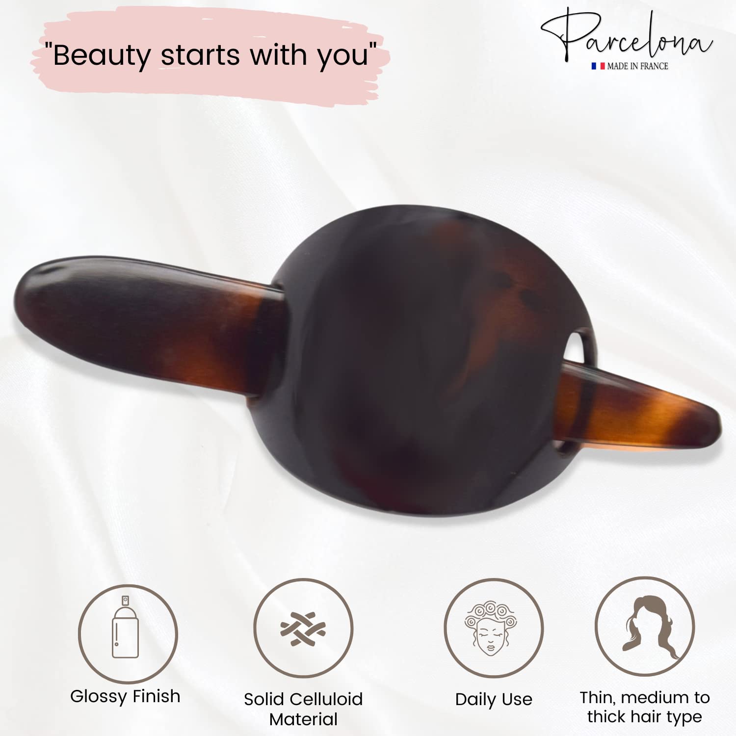 Parcelona French Classic 3" Celluloid Hair Slider Bun Cover Clip with Stick