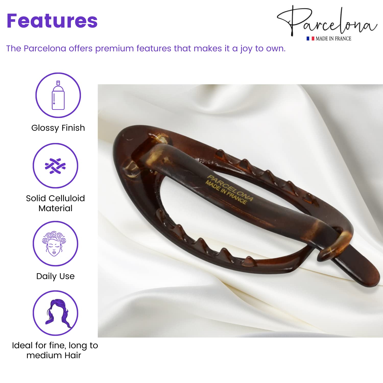 Parcelona French Plain Oval Small Cellulose Metal Free Hair Barrette for Women