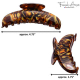 French Amie Contour Large 4 ¾” Celluloid Handmade Jaw Hair Claw Clip for Women