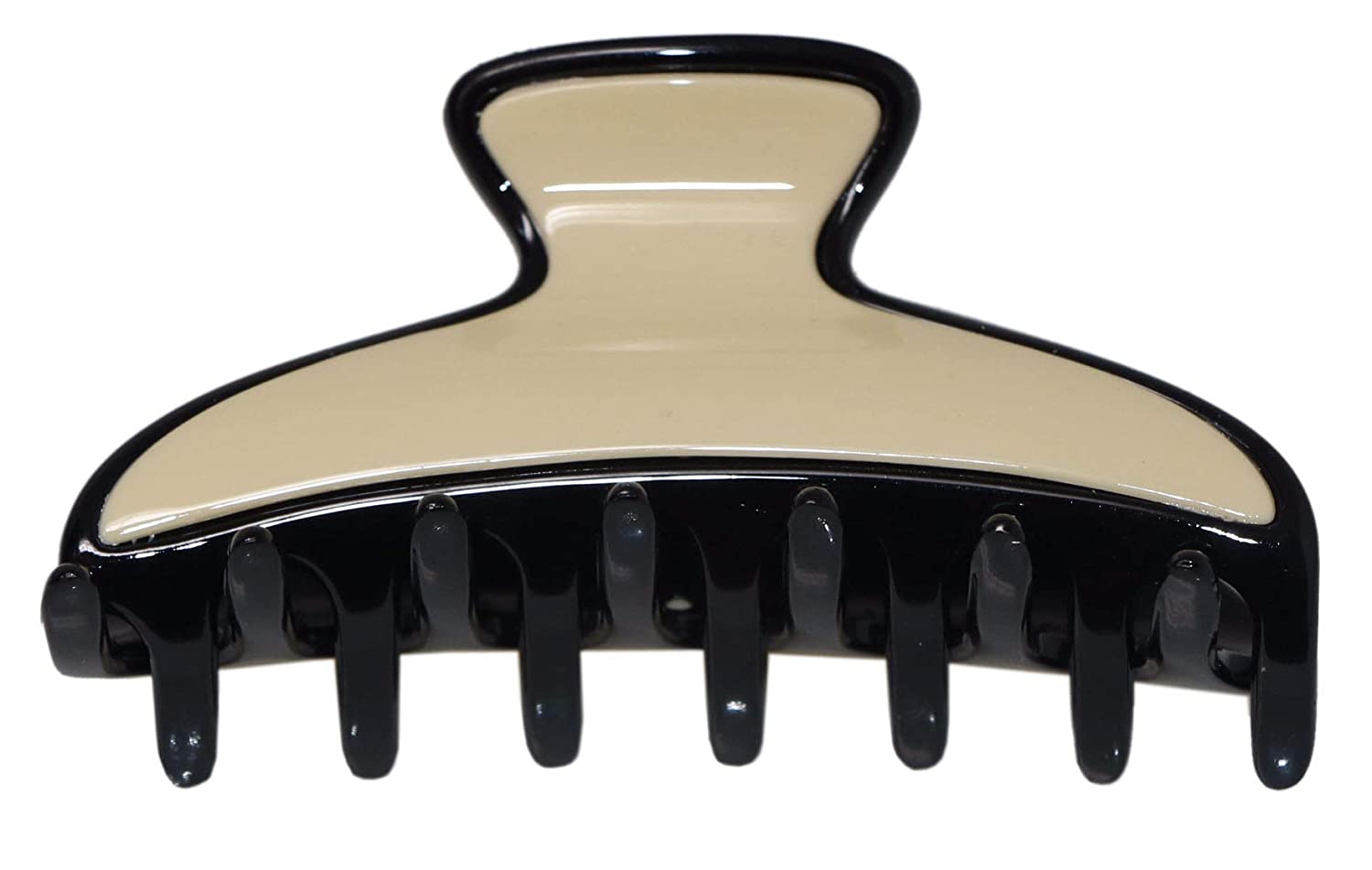 Parcelona French Solid Ivory with Black Rim Medium Covered Spring Hair Clip Claw