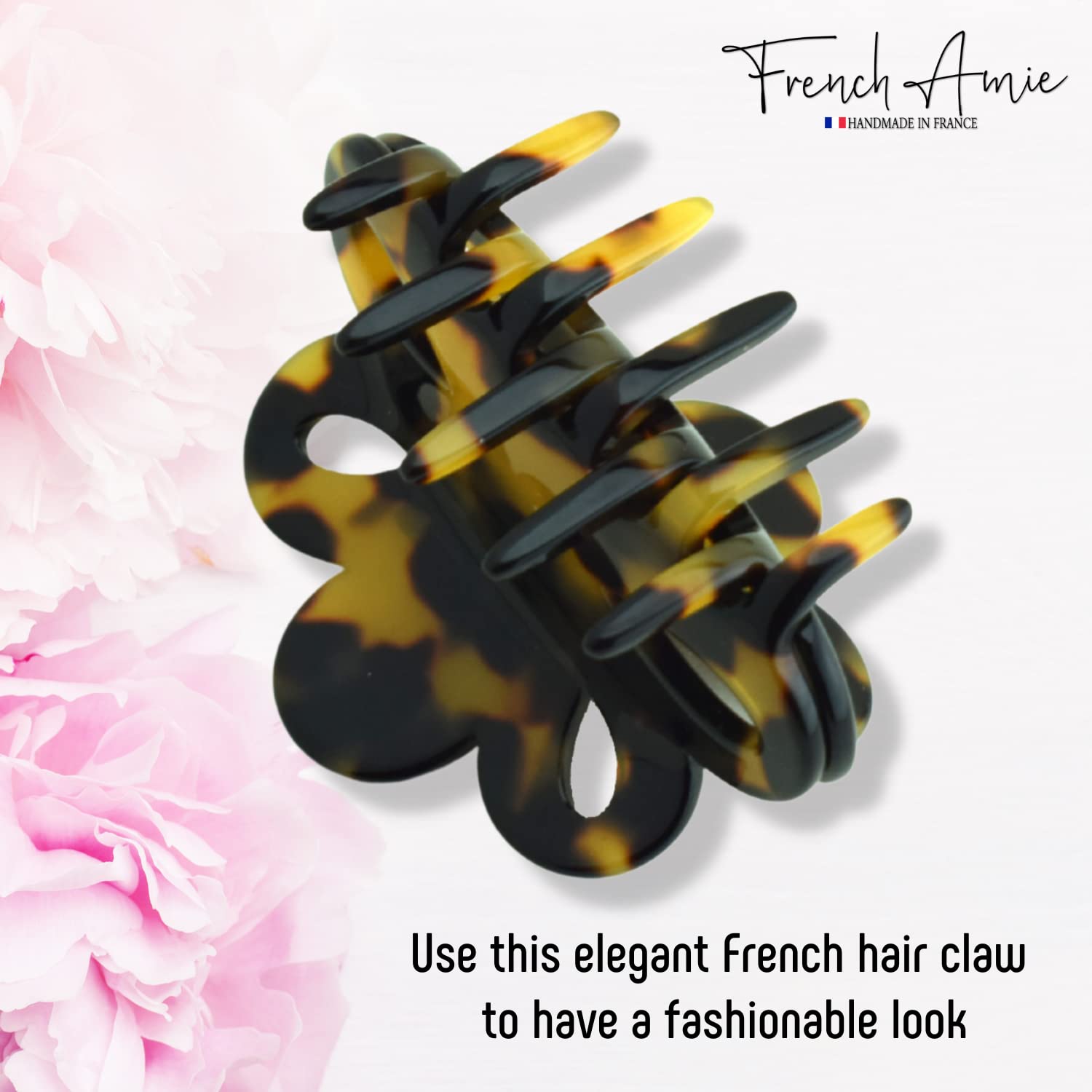 French Amie Flower Small 2 1/4"Handmade Cellulose Covered Spring Hair Claw Clips