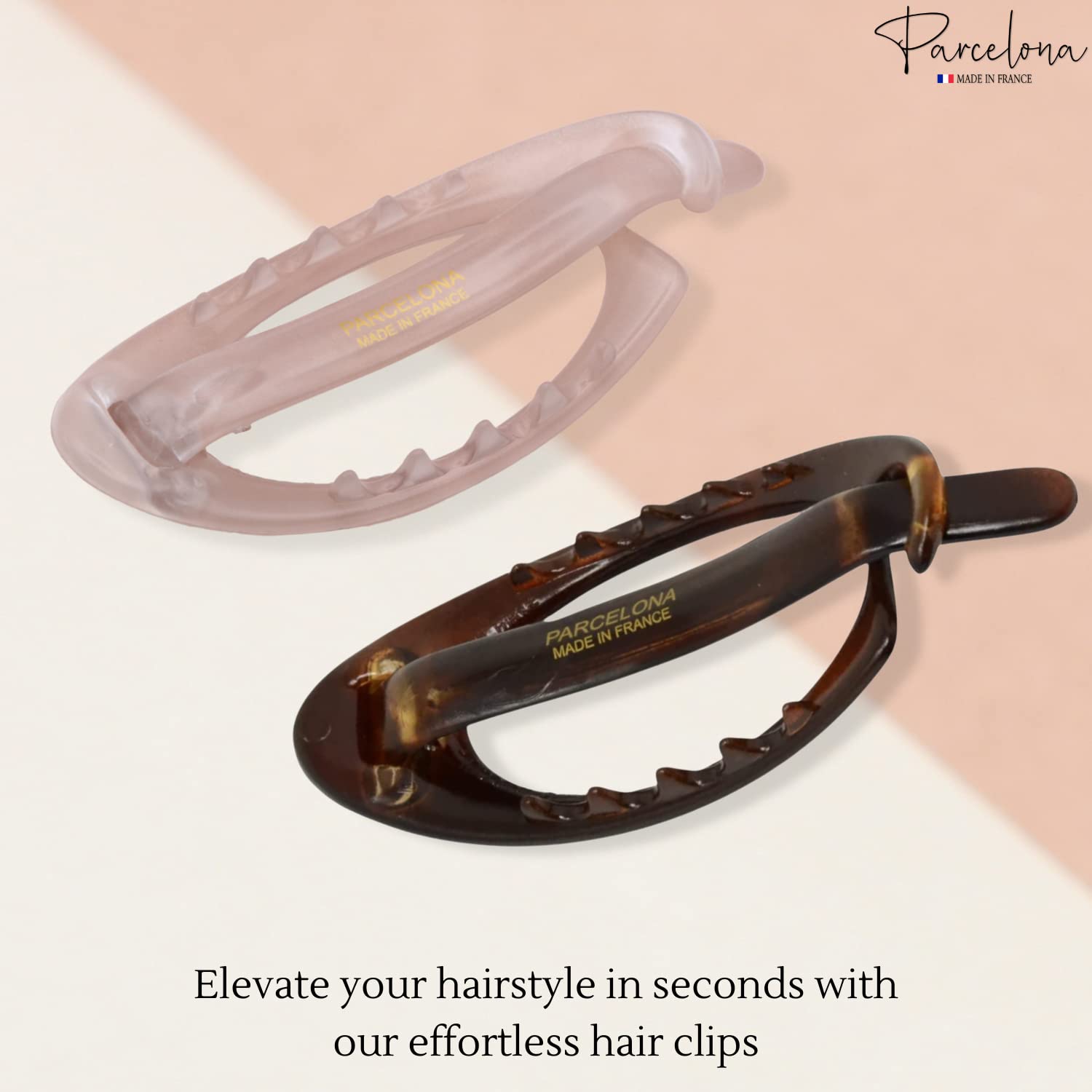 Parcelona French Plain Oval Small Cellulose Set of 2 Metal Free Hair Barrettes