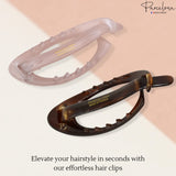 Parcelona French Plain Oval Small Celluloid Set of 2 Metal Free Hair Barrettes