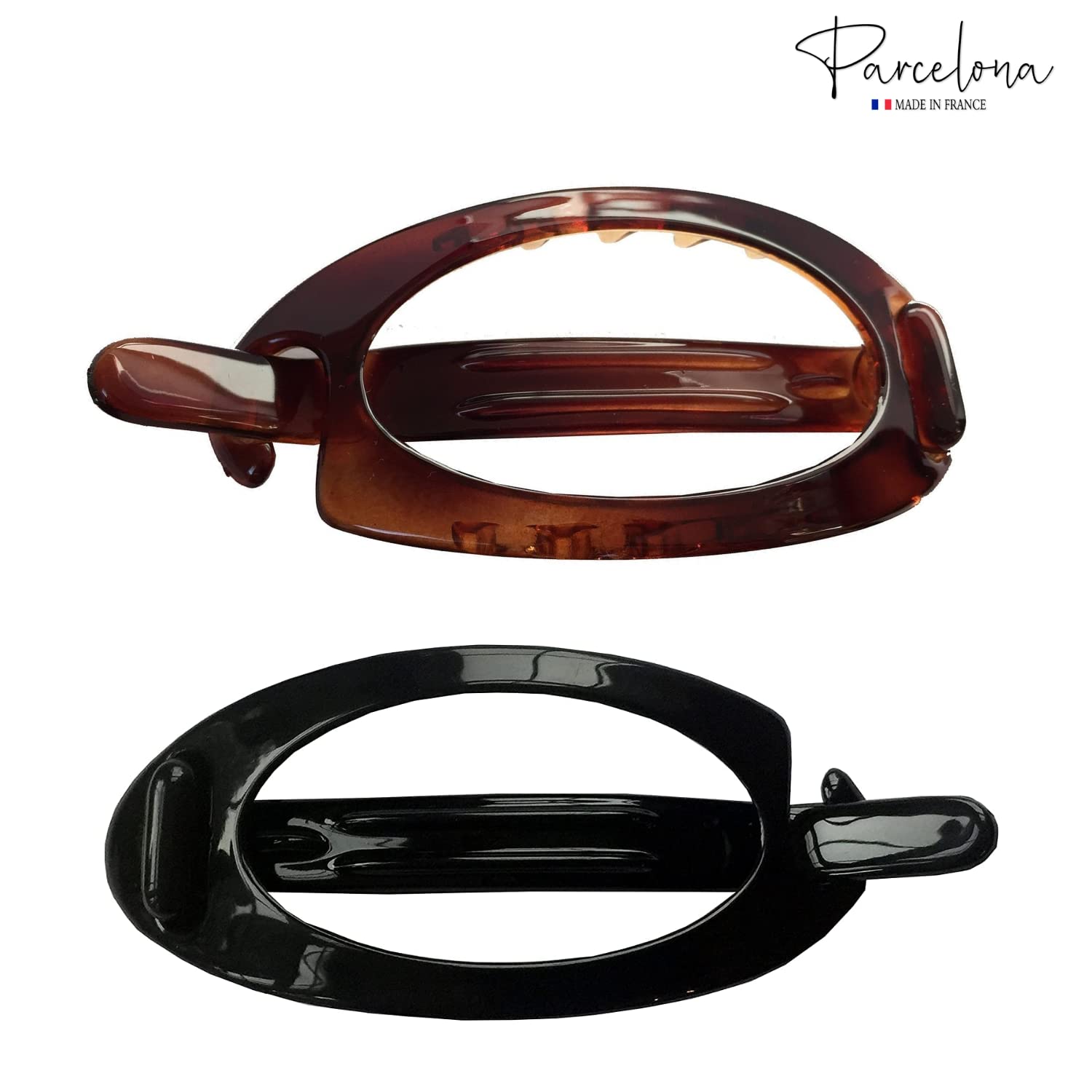 Parcelona French Plain Oval Small Cellulose Set of 2 Metal Free Hair Barrettes