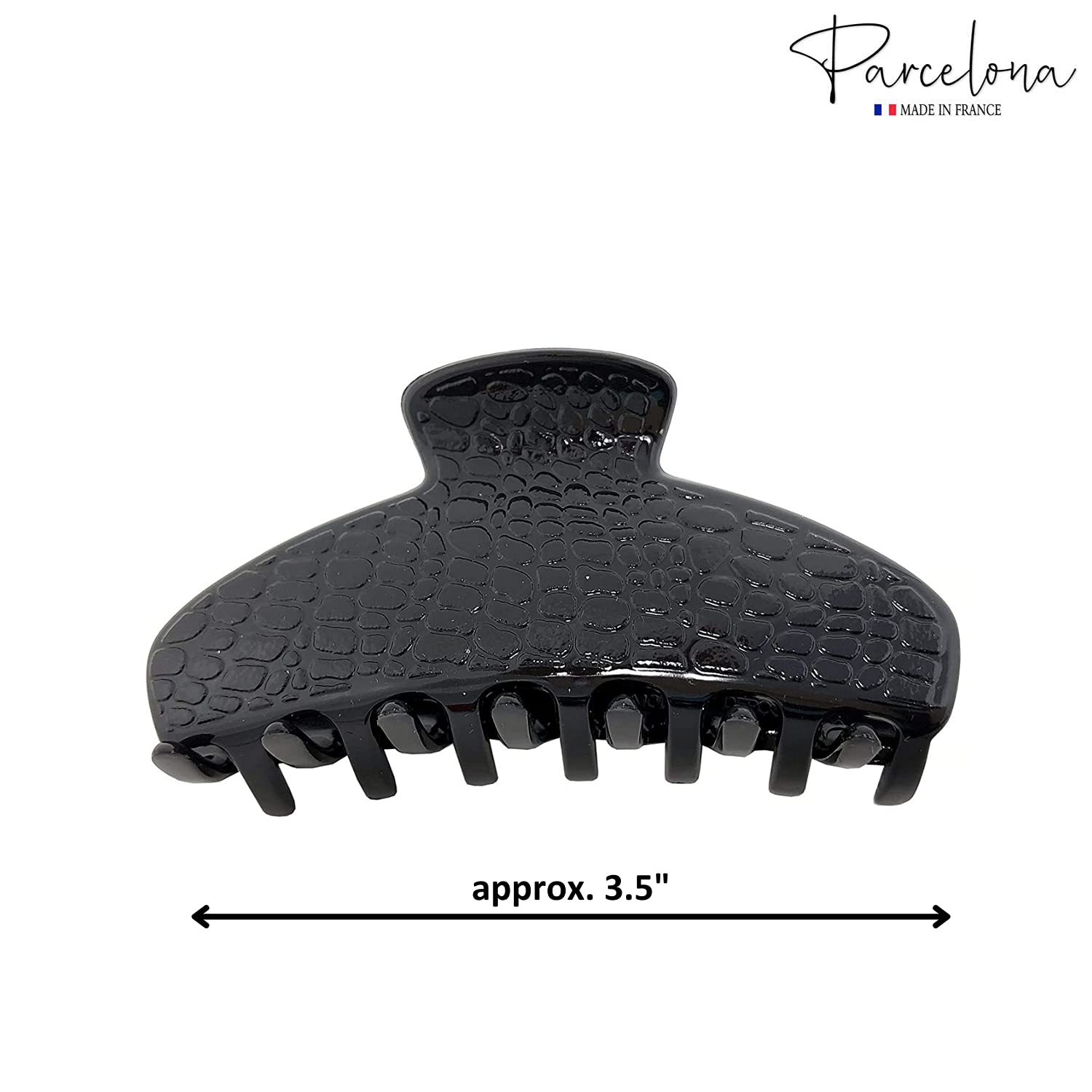 Parcelona France Croco Medium 3 1/2 Inches Cellulose Black Claw Jaw Hair Clip