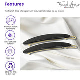 French Amie Narrow Oblong Small Set of 2 Hair Slide-in Barrette Clips