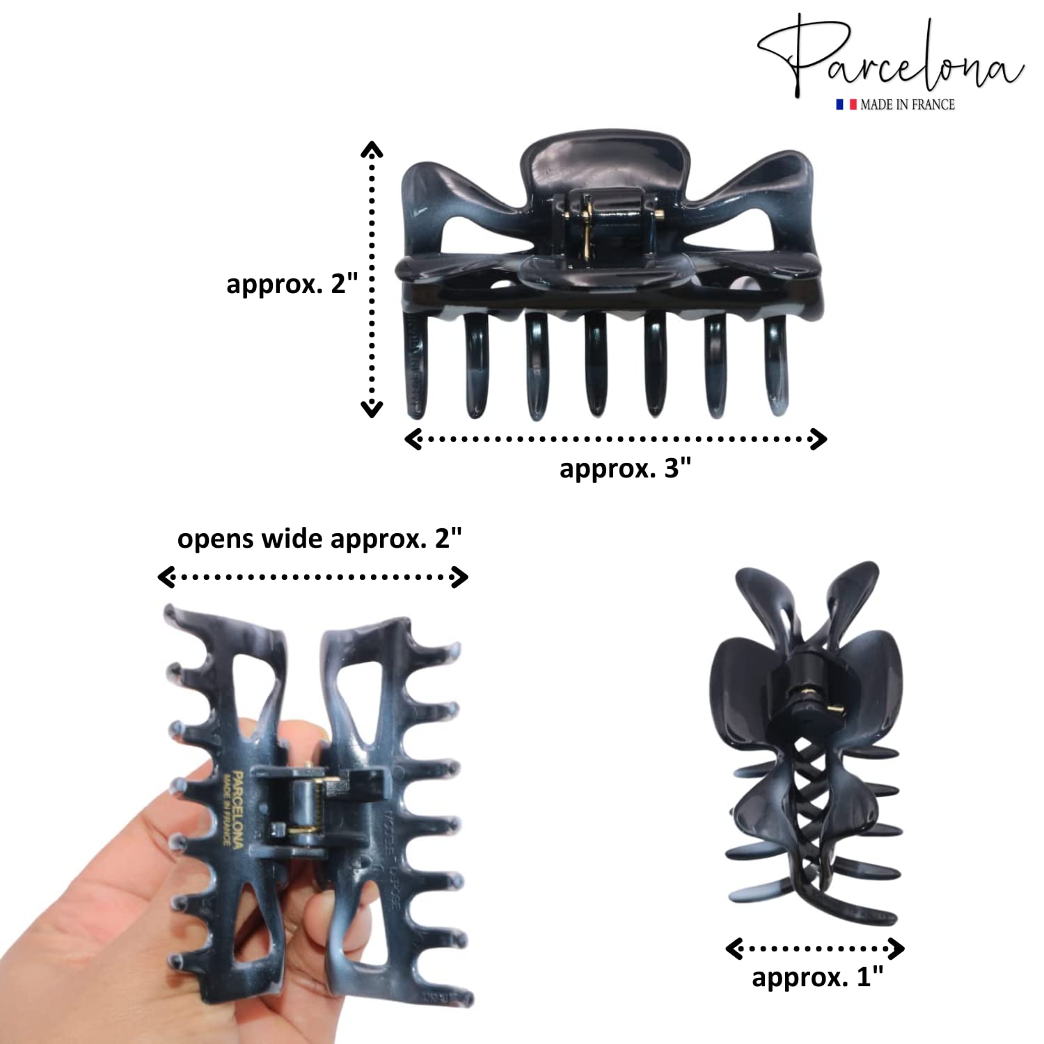Parcelona French Classic 3" Medium Cellulose Hair Claws for Women & Girls (2Pcs)