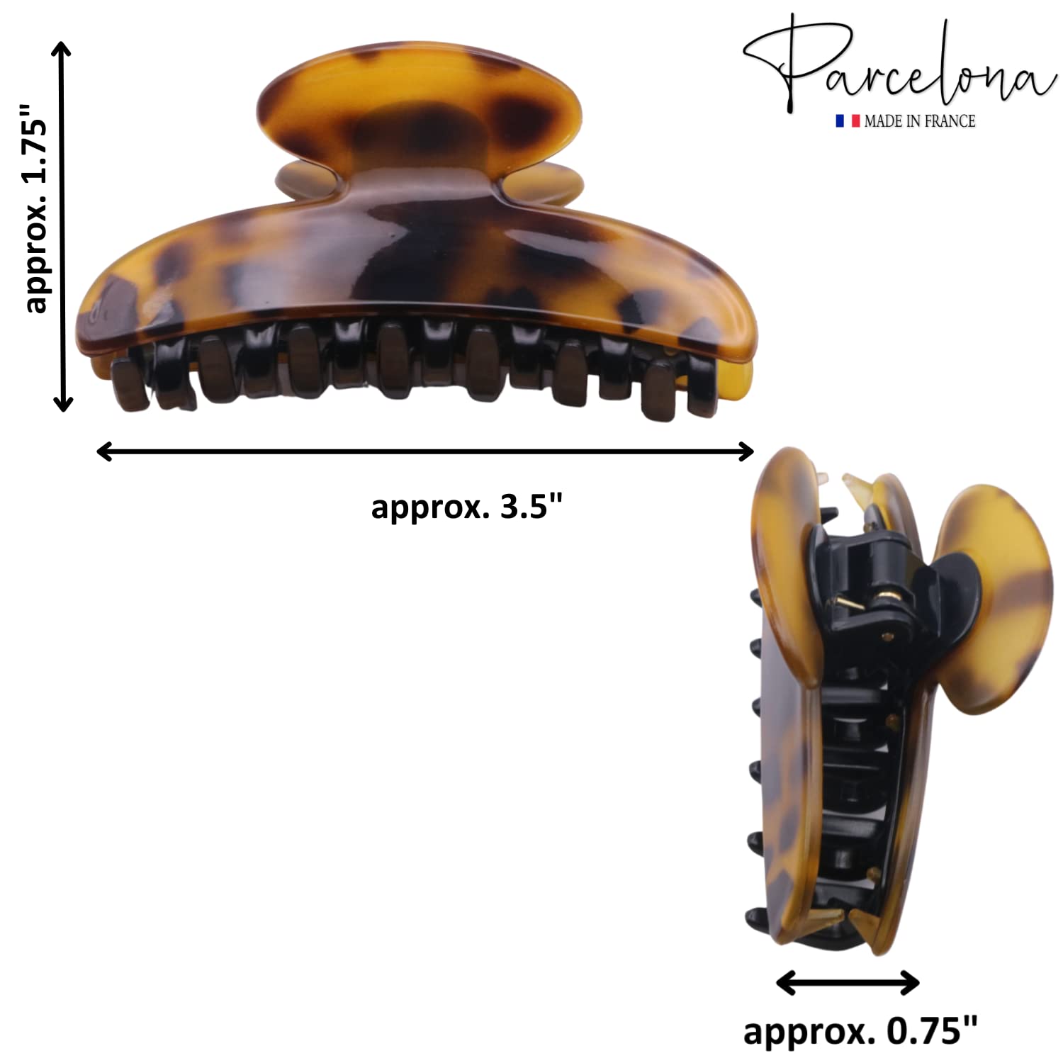 Parcelona French Glossy Oval Medium 3.5" Cellulose No Slip Hair Claw for Women