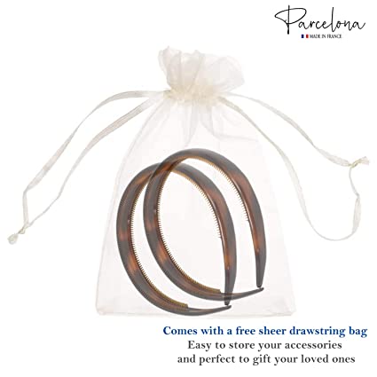 Parcelona French Bold 1/2" Wide Shell Celluloid Set of 2 Headbands for Women