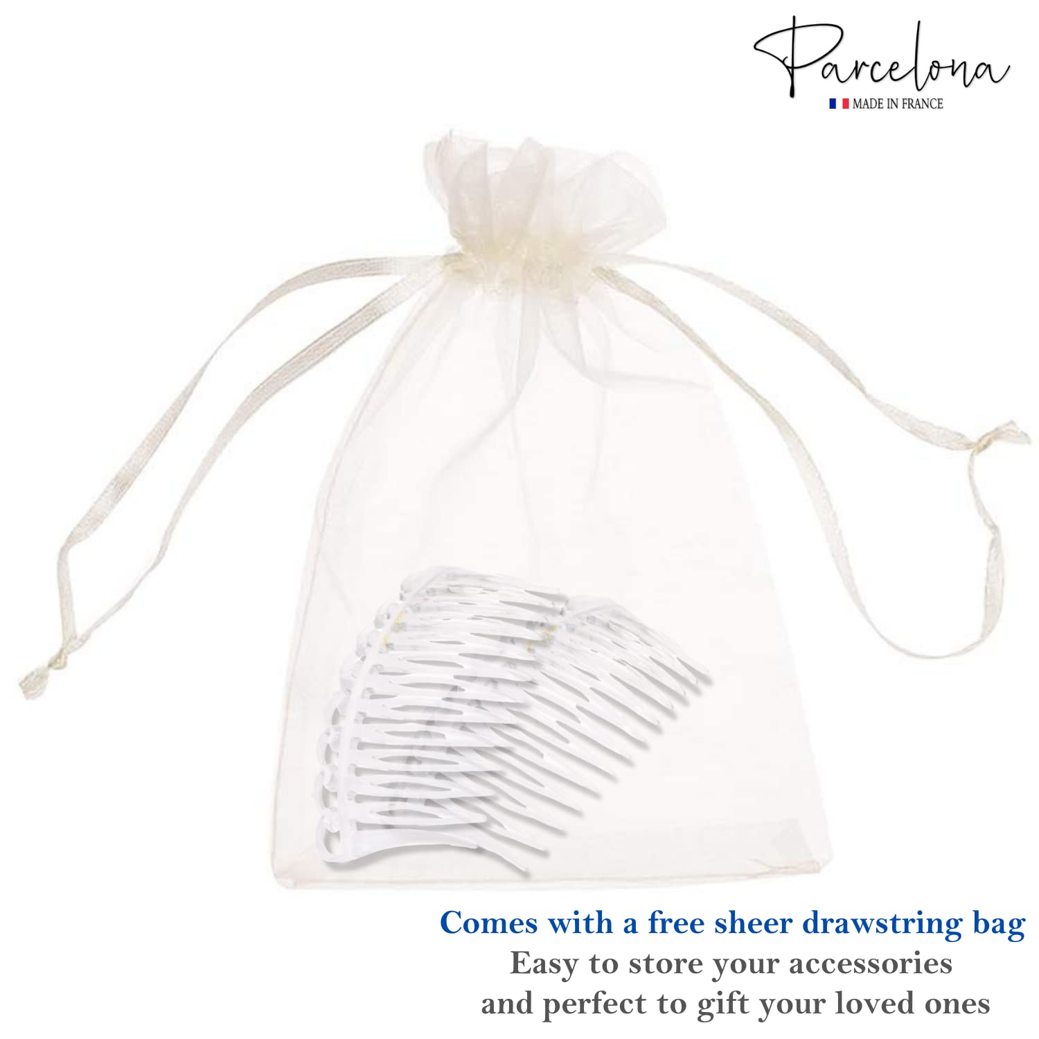 Parcelona French Swirl Savana Small Cellulose Set of 2 Side Hair Combs for Women