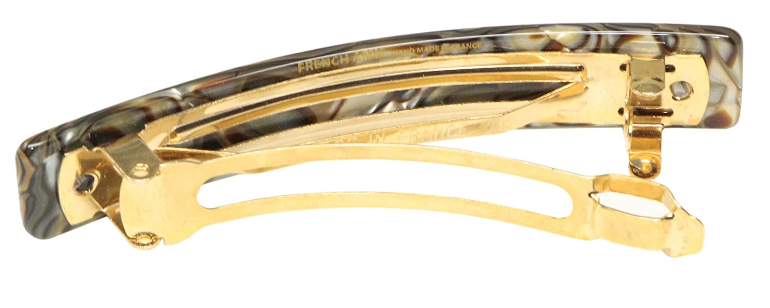 French Amie Bar Medium Handmade Onyx Celluloid Acetate Hair Clip Barrette