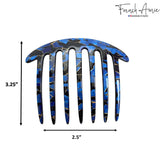 French Amie 7 Teeth Blue and Black Mosaic Handmade Side Hair Comb for Women