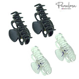 Parcelona French Petite Very Small Set of 4 Hair Claws For Women(Clear-Black)