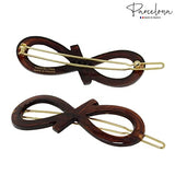 Parcelona French Ribbon Knot Infinity Small Celluloid Hair Barrettes for Women
