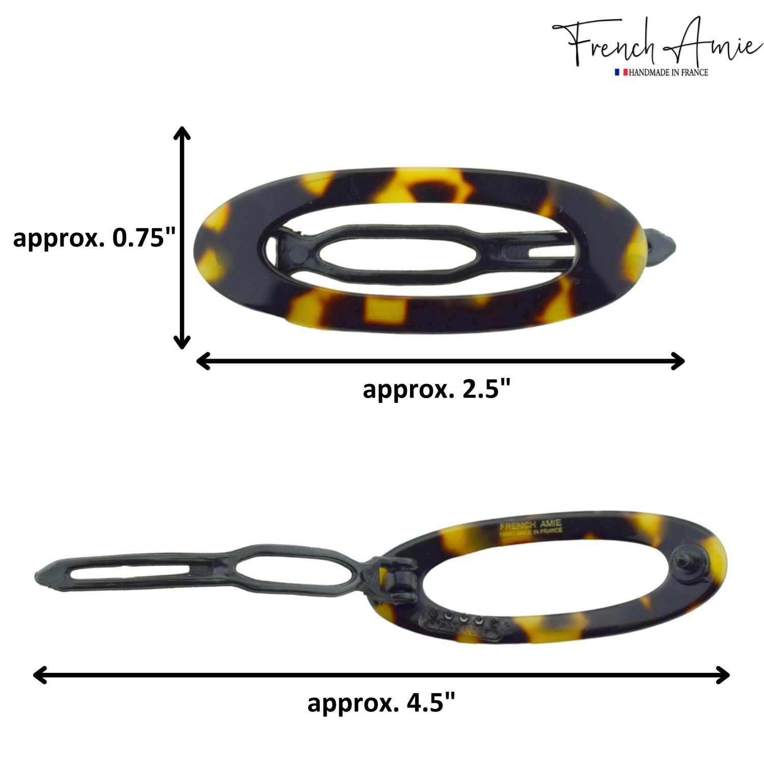 French Amie Oval Cut Out Small Handmade Cellulose Snap Hair Barrette for Women