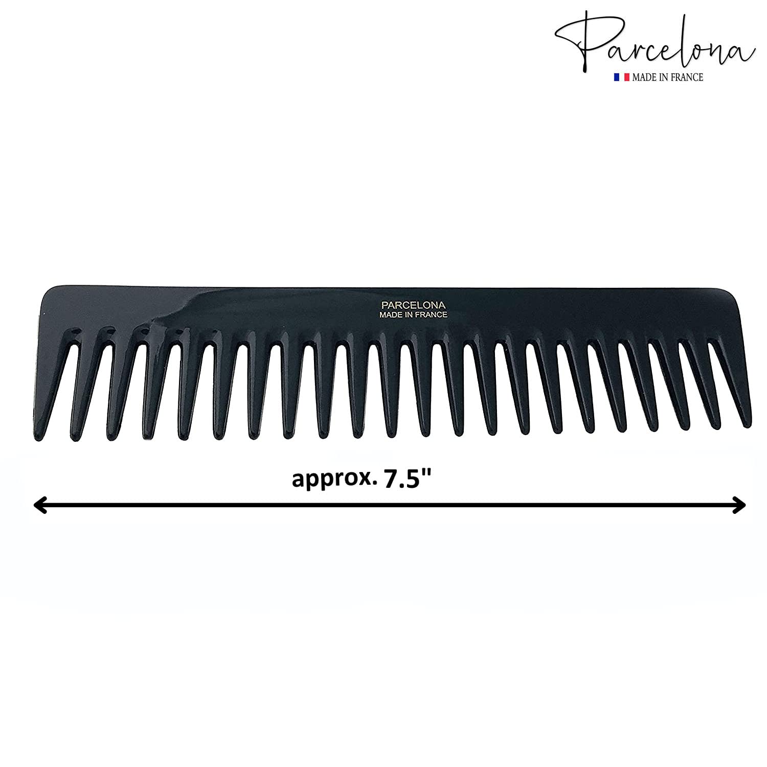 Parcelona French Volume Long Rake Set of 2 Shell Black Cellulose Wide Hair Combs