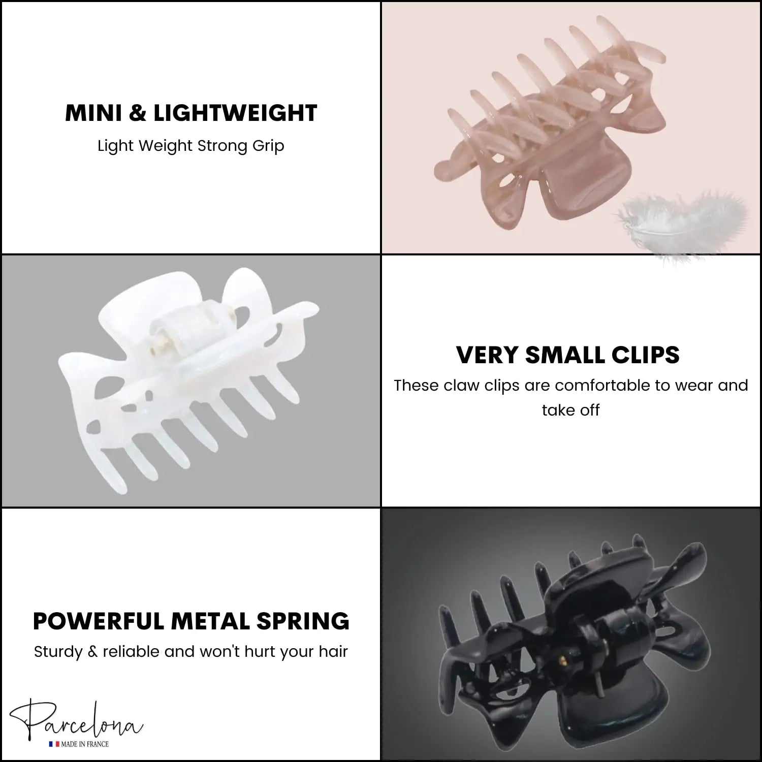 Parcelona French Classic 1.5" Small Celluloid Set of 3 Hair Claws for Women