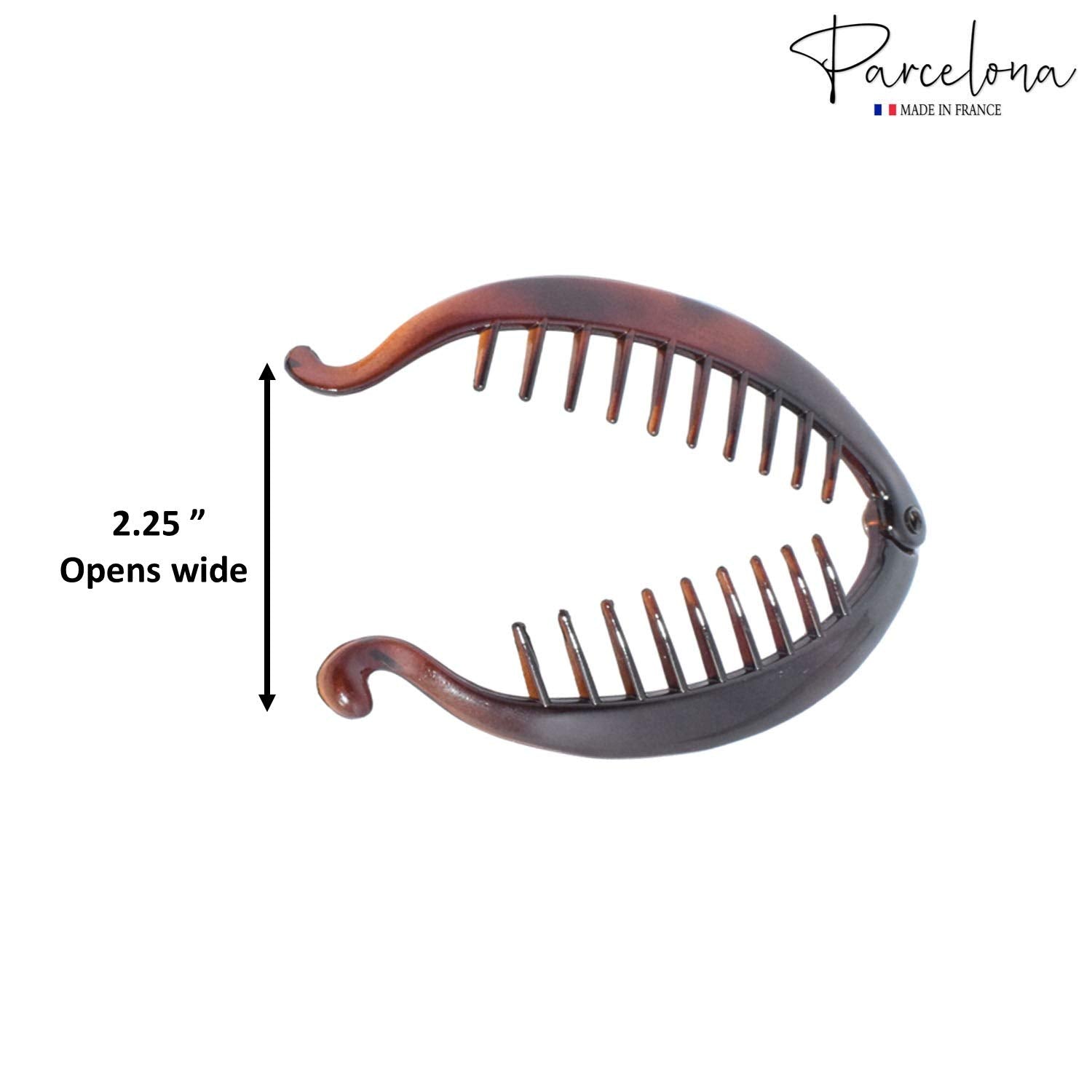 Parcelona French Mini Fish Brown & Black 3" Set of 4 Ponytail Banana Hair Clips