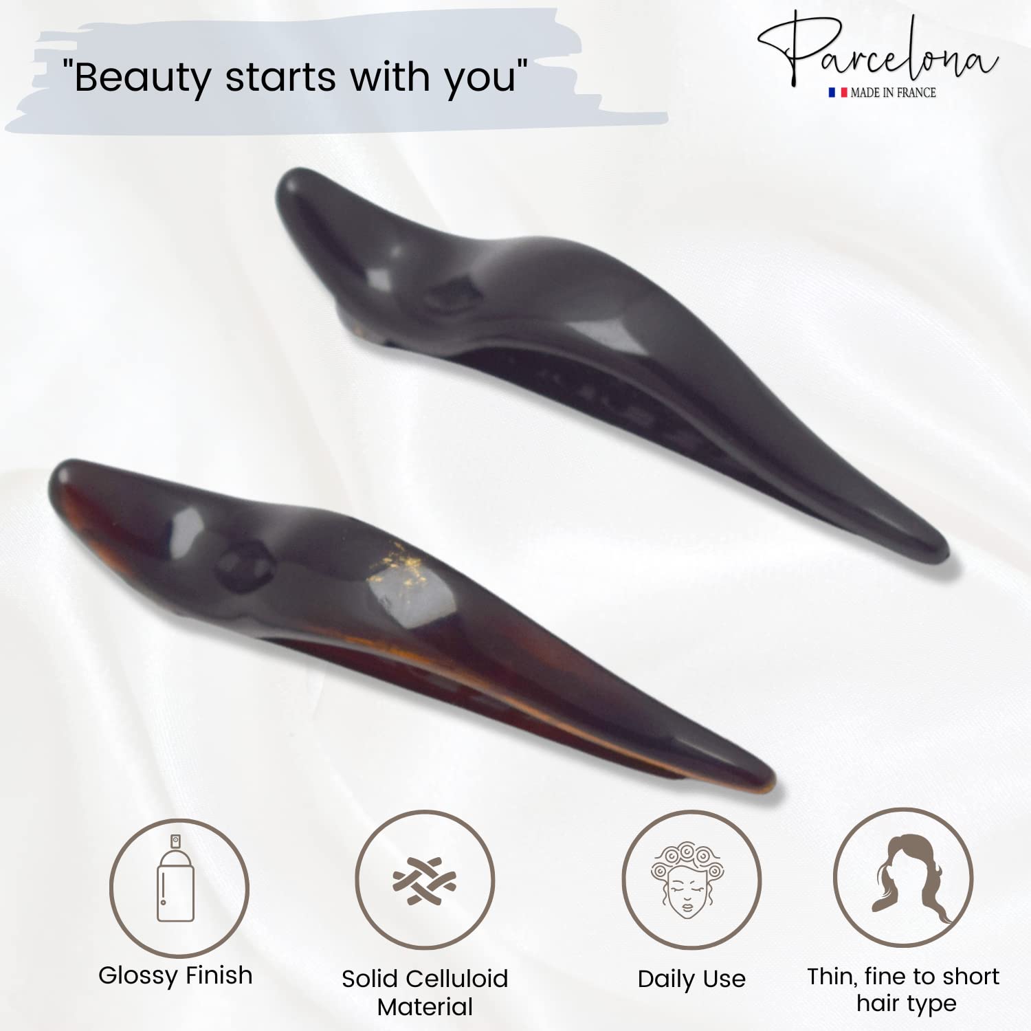 Parcelona French Brill Beak Mini Set of 2 Black Shell Side Slide Jaw Hair Claw