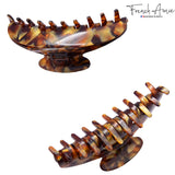 French Amie Contour Large 4 ¾” Celluloid Handmade Jaw Hair Claw Clip for Women