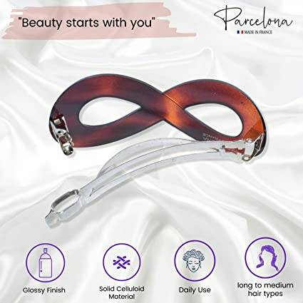 Parcelona French Classic Infinity 3.5" Hair Clip Barrette for Girls(Shell Brown)