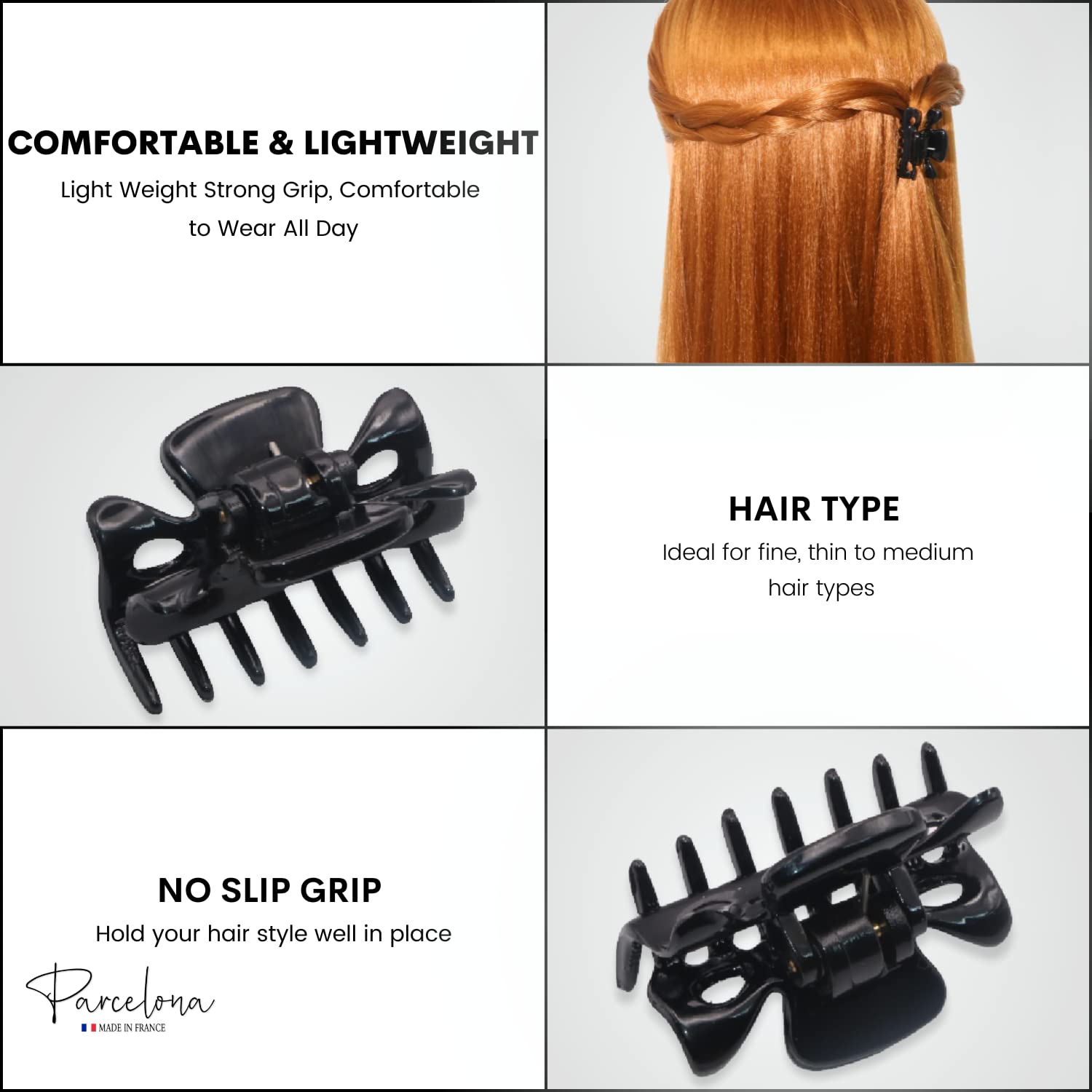 Parcelona French Classic Small 1 1/2" Cellulose Acetate Set of 2 Hair Claws