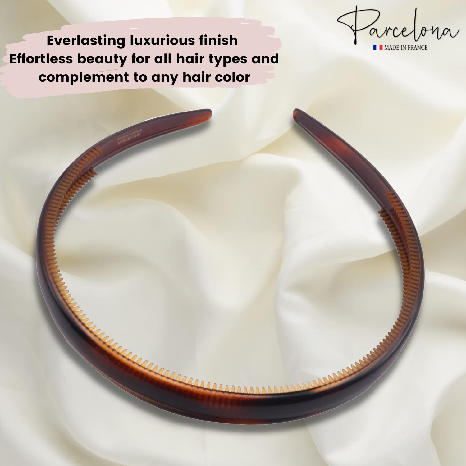 Parcelona French Narrow Thin Wide 1/2" Shell Cellulose Headband for Women 2 pcs