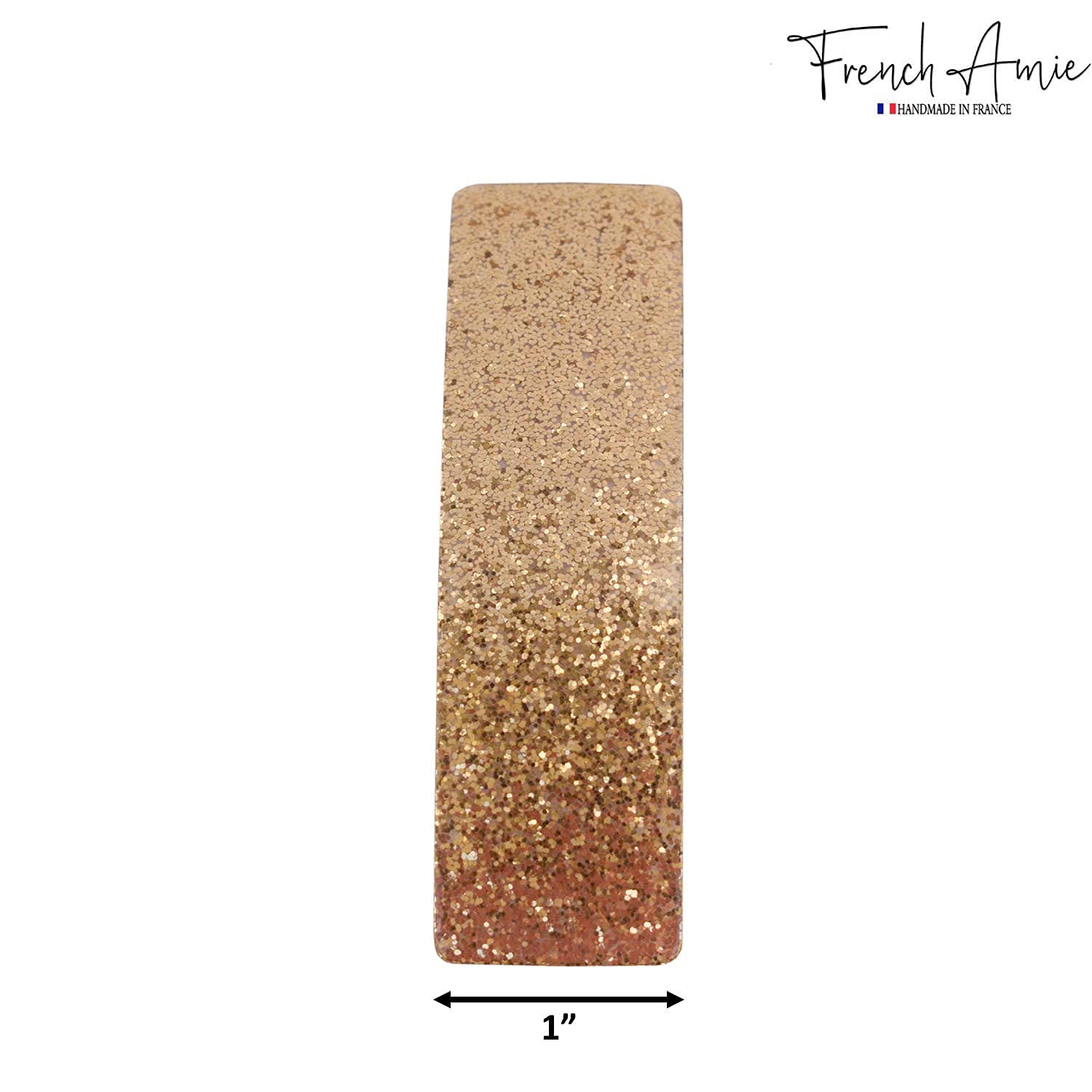 French Amie Rectangular Gold Glitter Cellulose Handmade Hair Clip Barrette