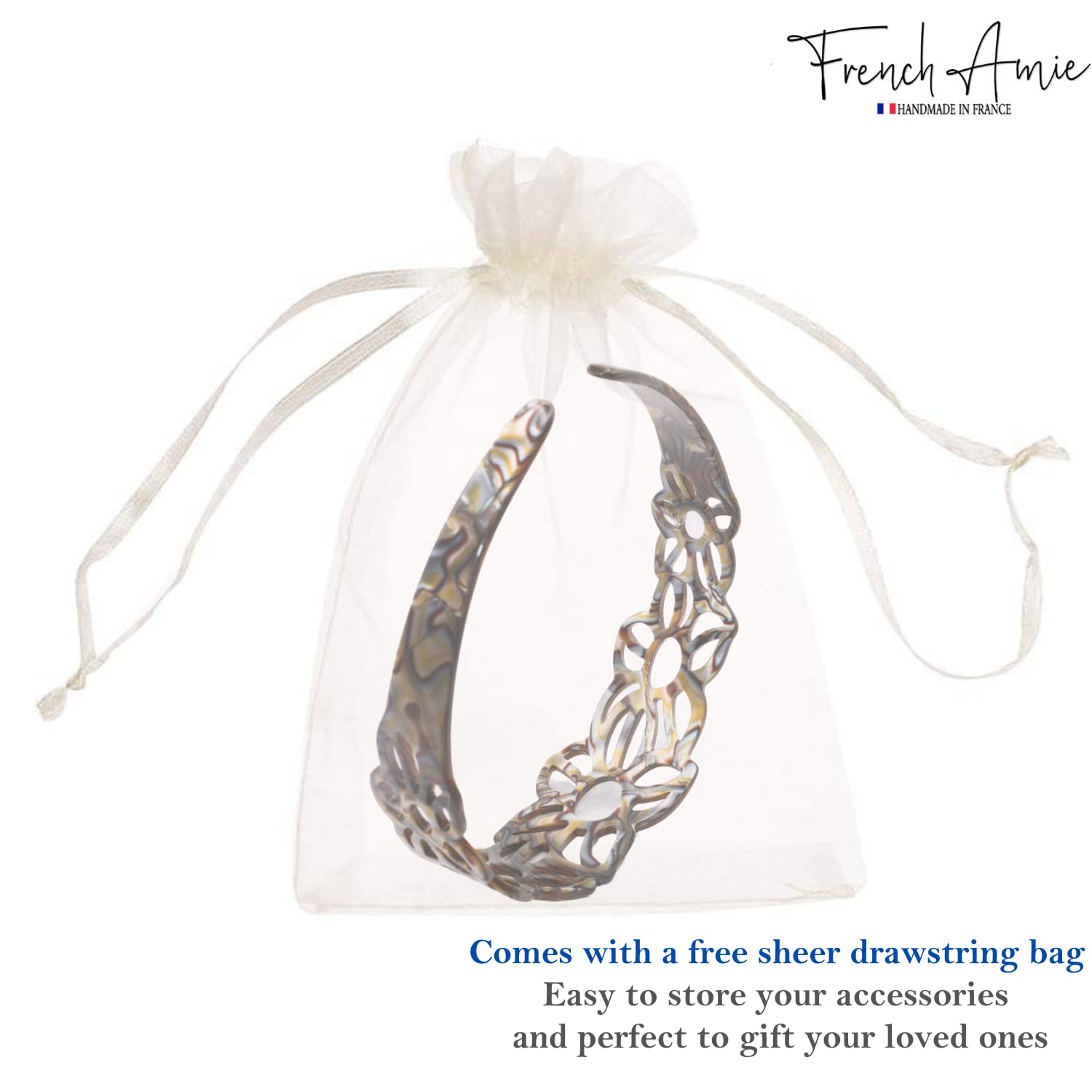 French Amie Flower Wide 1 1/2" Cellulose Handmade Flexible Headbands