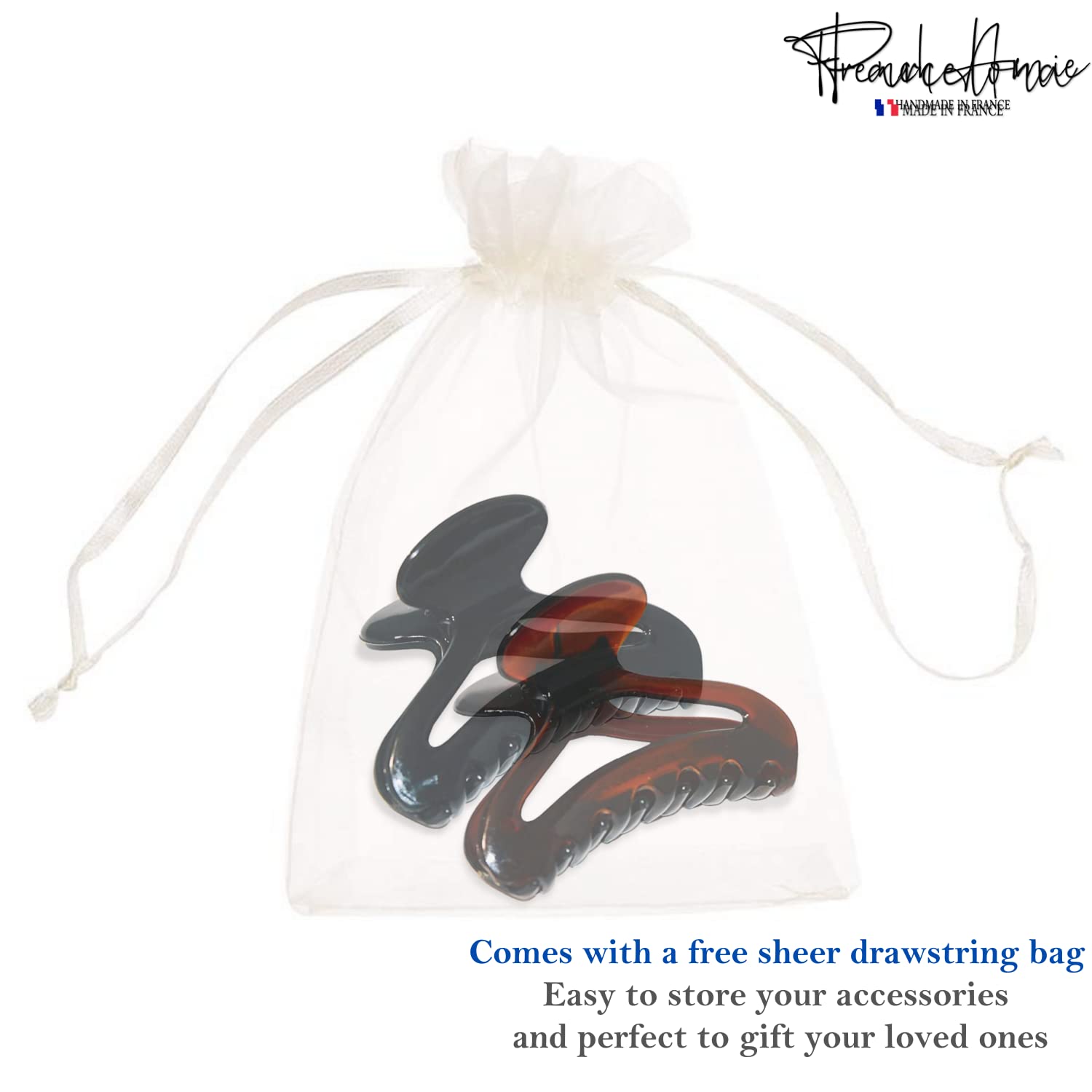 Parcelona French Flat Cutout Black N Shell Medium Set Of 2 Cellulose Hair Claws