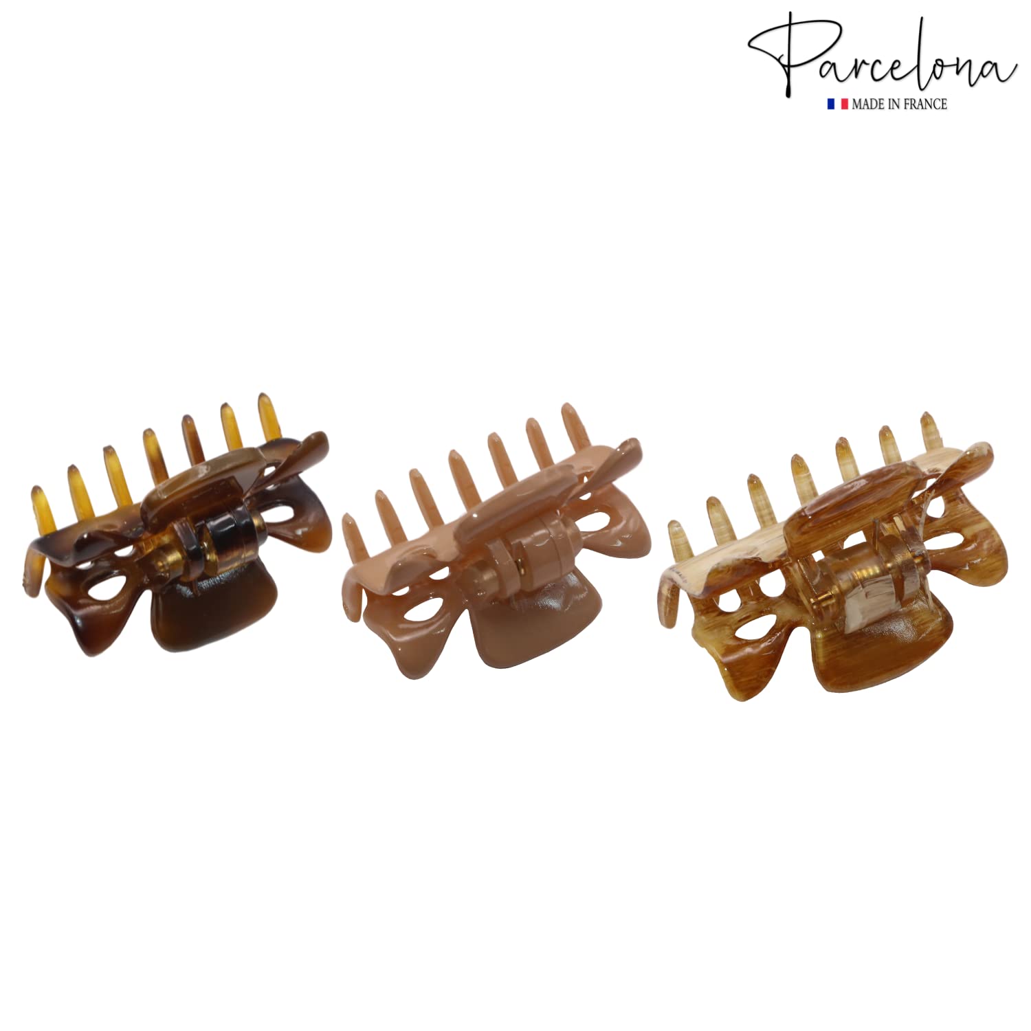 Parcelona French Classic 1.5" Small Celluloid Set of 3 Hair Claws for Women