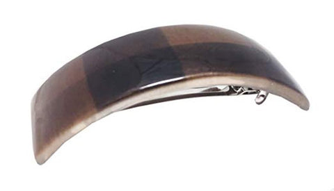 Parcelona French Curved Brown Checks Curved Strong Volume Hair Clip Barrette