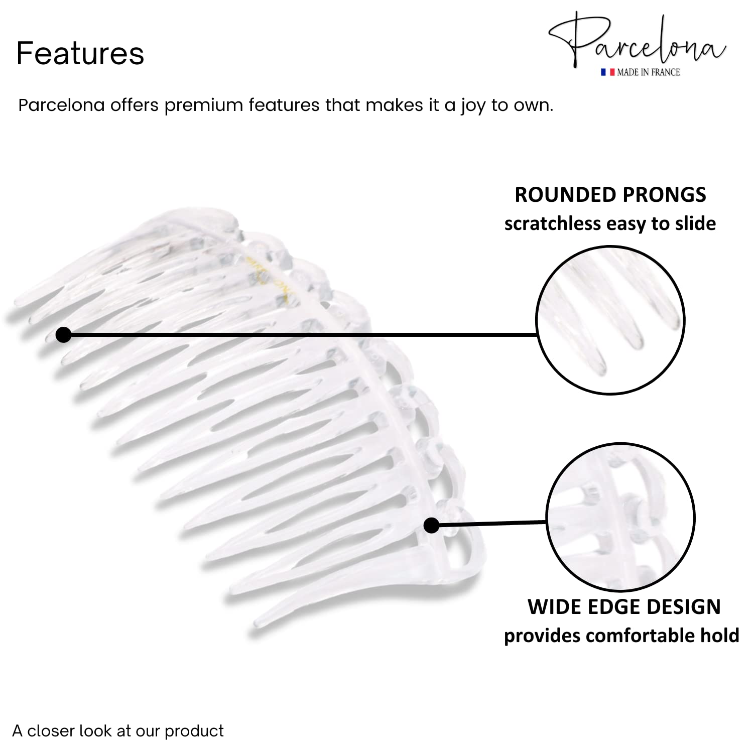 Parcelona French Swirl Savana Small Cellulose Set of 2 Side Hair Combs for Women