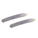 French Amie Rounded Oblong Silver Glitter Celluloid Side Hair Clip Barrette 2Pcs