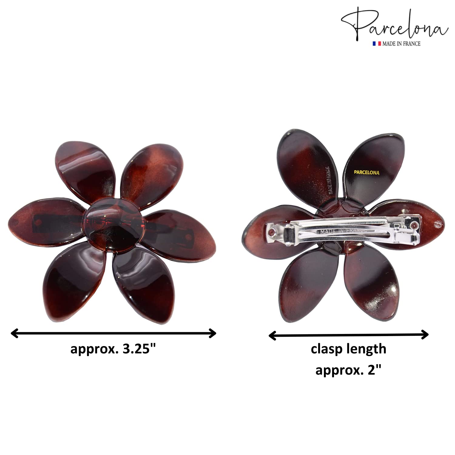 Parcelona French Daisy Tortoise Shell Brown Cellulose Hair Clip Barrette