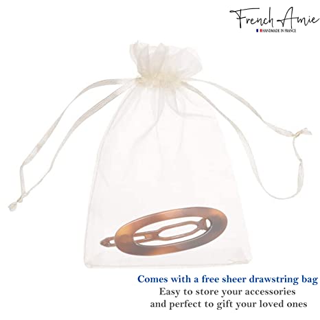 French Amie Oval Cut Out Small Handmade Cellulose Snap Hair Barrette for Women