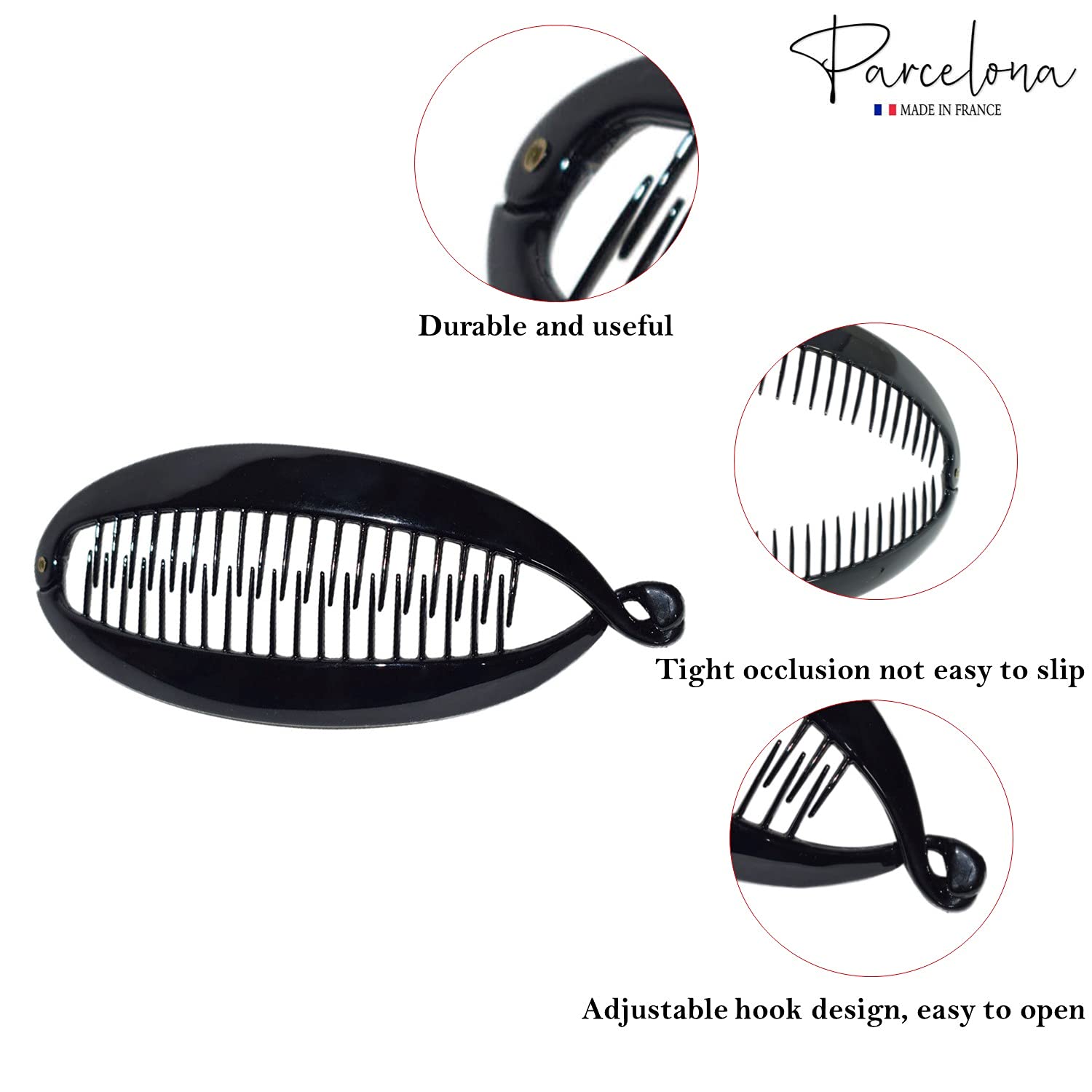 Parcelona French Large Black Celluloid Acetate Ponytail Banana Hair Clip