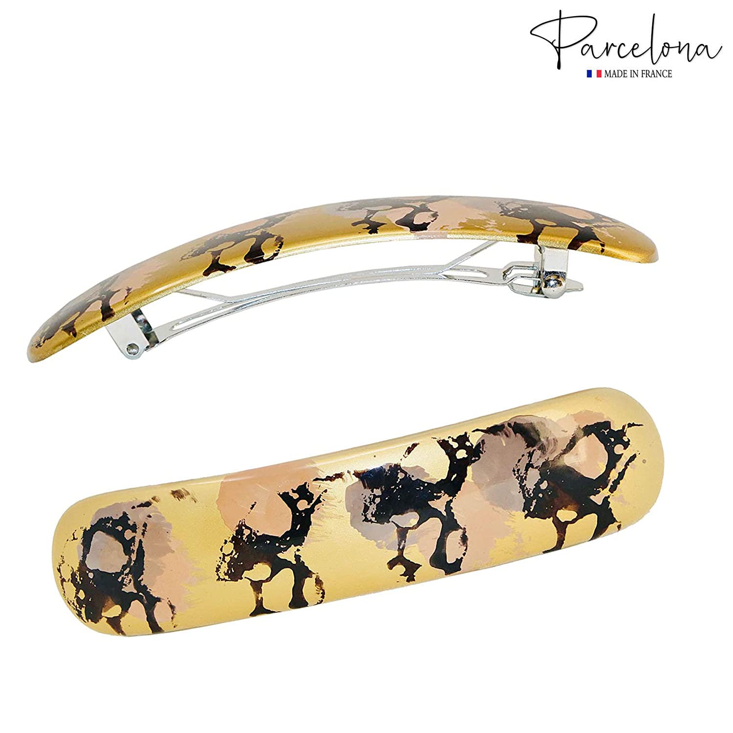 Parcelona French Golden Yellow Peach Hand Painted Cellulose Large Hair Barrettes