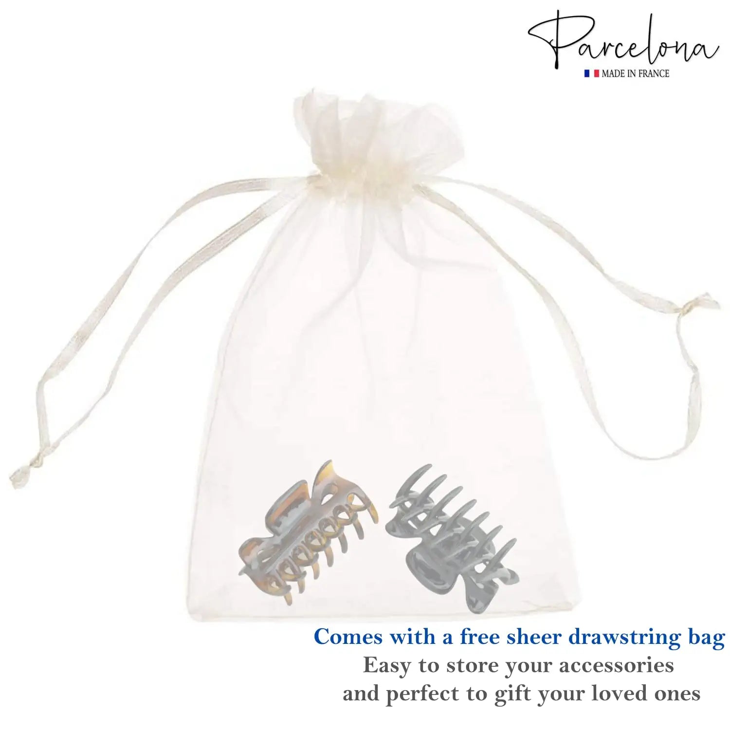 Parcelona French Classic Small 2.5" Celluloid Set of 2 Jaw Hair Claws for Women