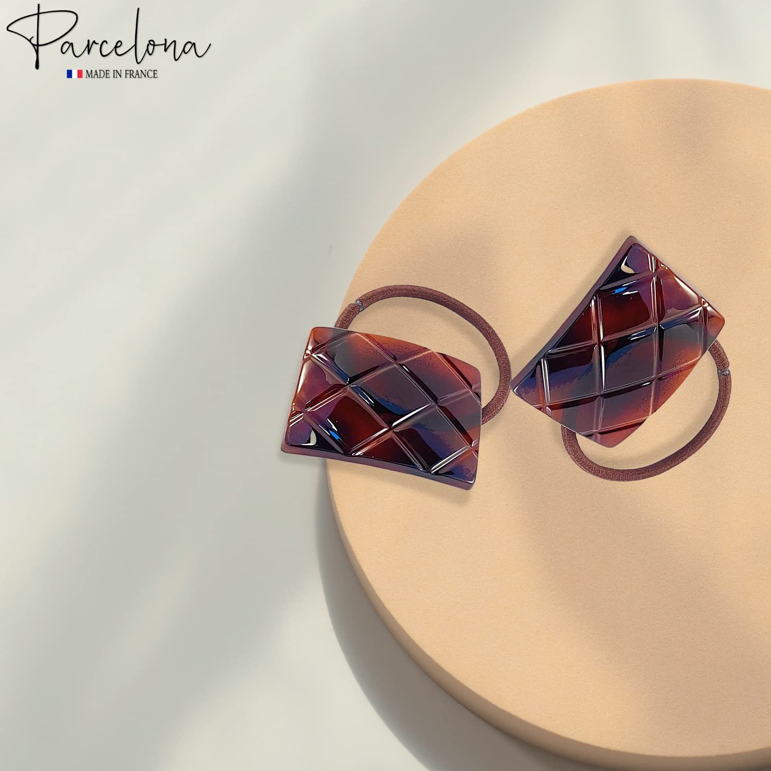 Parcelona French Quilted Rectangle Shell  Elastic Flexible Hair Ties