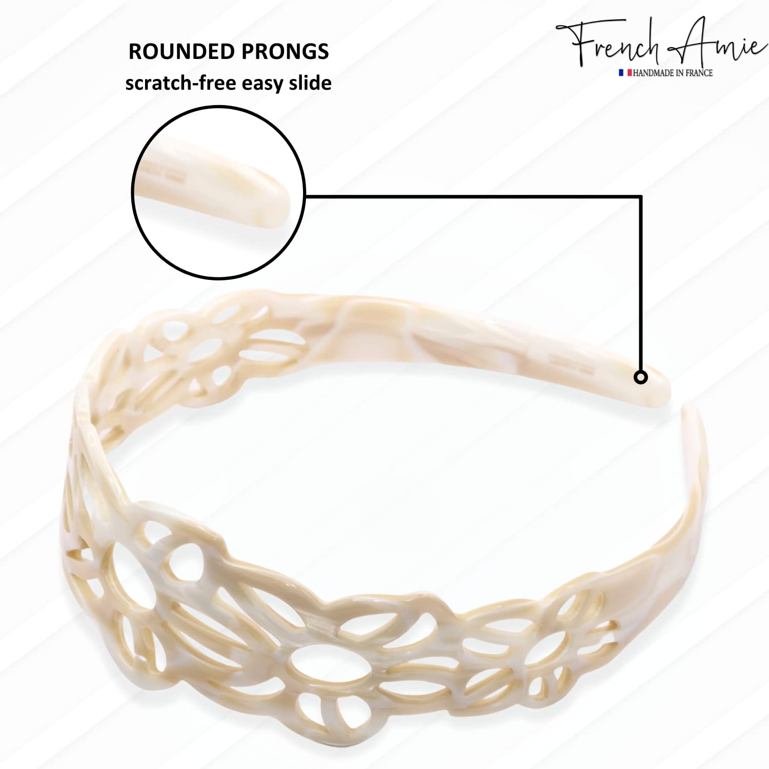 French Amie Flower Wide 1 1/2" Cellulose Handmade Flexible Headbands