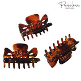Parcelona French Classic 1.5" Small Celluloid Set of 3 Hair Claws for Women