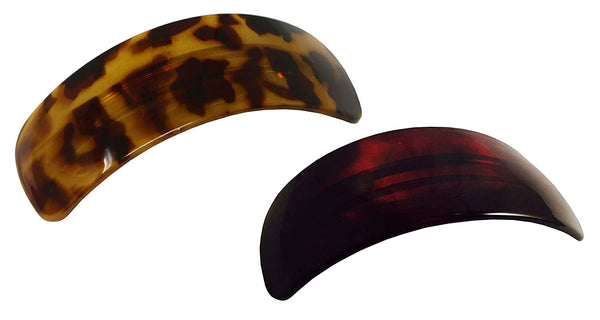 Parcelona French Curved Wide Shell And Savana Large 4” Celluloid 2 Hair Barrette
