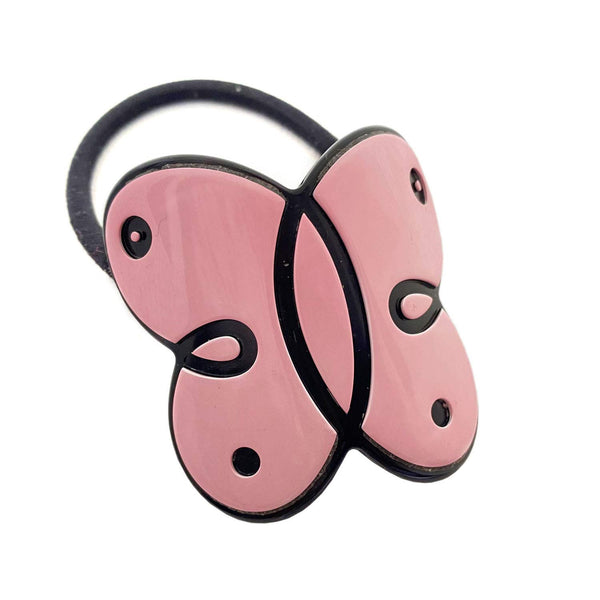 French Amie Butterfly Pink with Black Rim 1 ¼” Ponytail Elastic Hair Tie