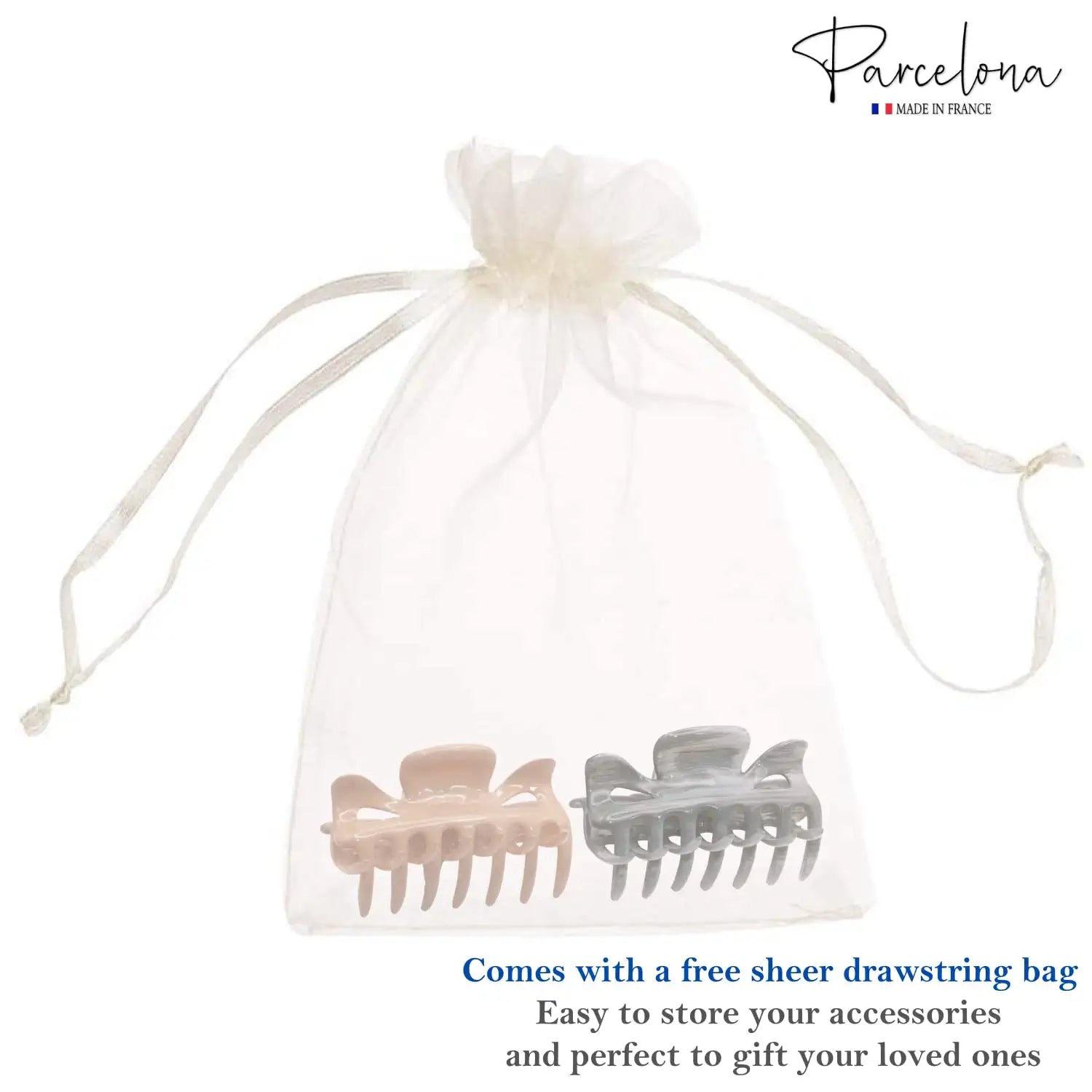 Parcelona French Classic Small 2.5" Celluloid Set of 2 Jaw Hair Claws for Women